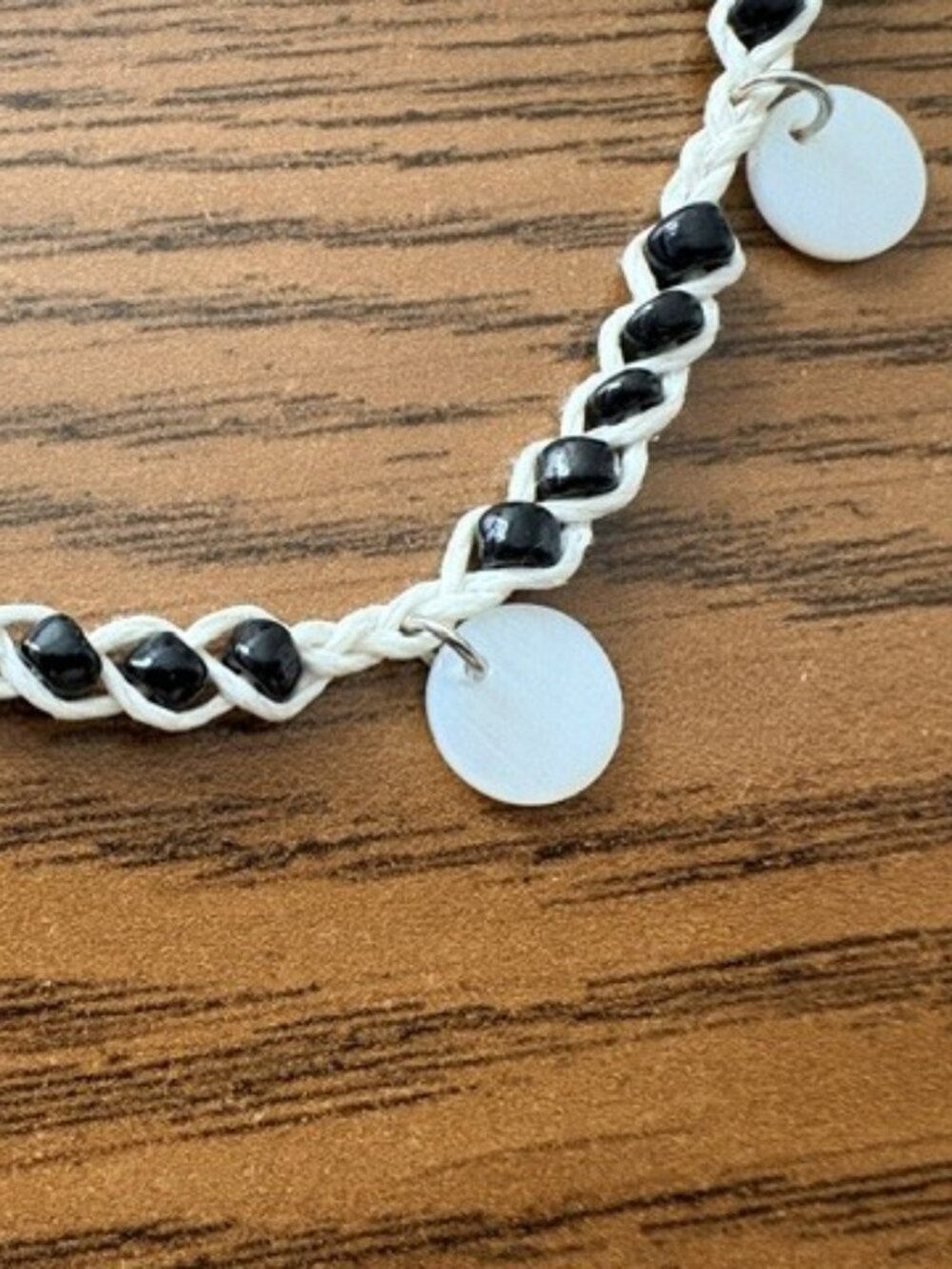 Black Beaded Ankle Bracelet with Agate Charms - 13 Inches - Picture 2 of 3